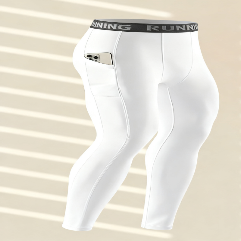 Compression Long Pant - 秋のマラソン用メンズランニングコンプレッションタイツ - ポケット付きプロスポーツタイトロングパンツ、速乾性、高弾性