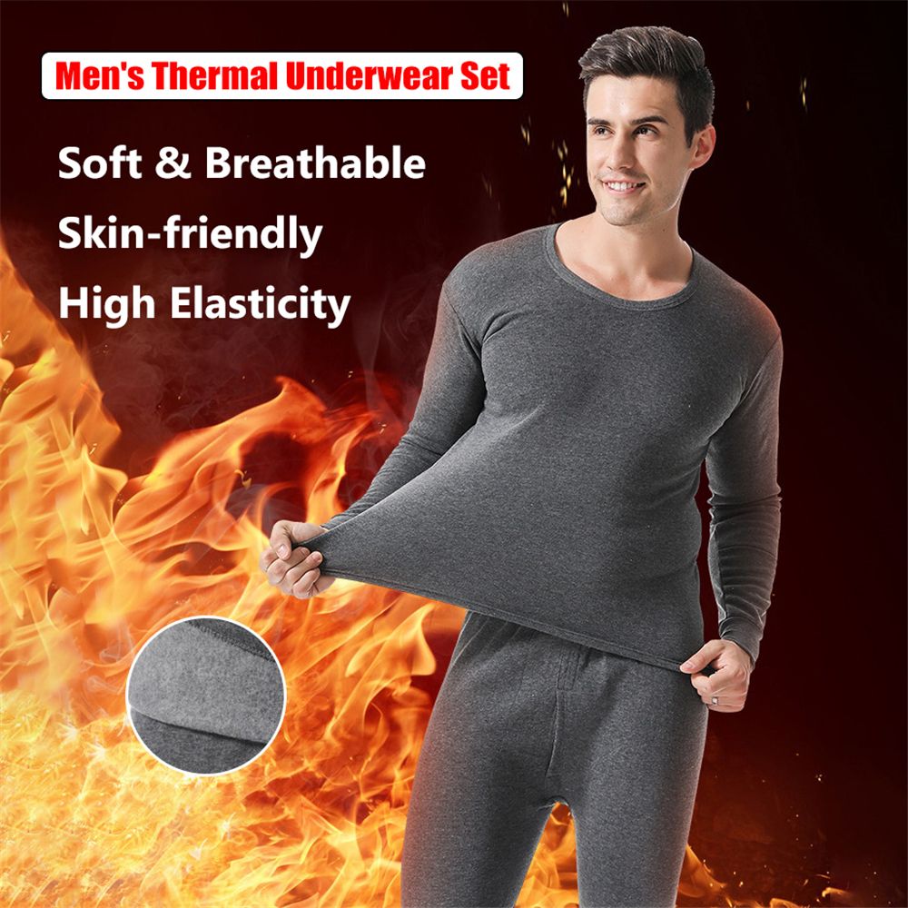 Thermal Long John - ウェザーフリース裏地付き超ソフトサーマルアンダーウェア メンズ用 メンズサーマルアンダーウェアセット メンズロングジョンセット トップ＆ボトムセット