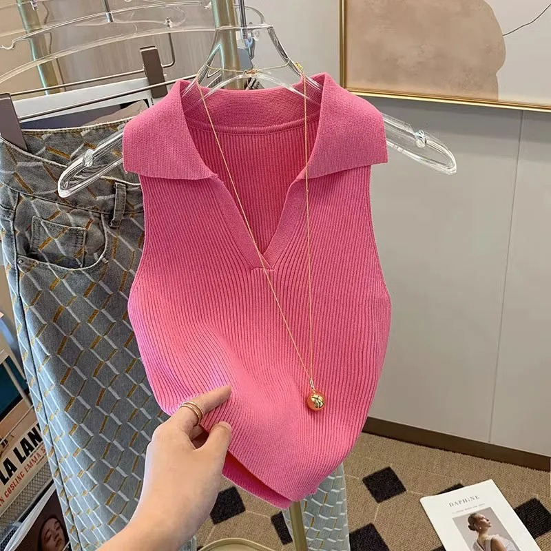 レディース ローズ リブ編みニット タンクトップ ポロ Vネ - Tank Top Ribbed のレビューと価格