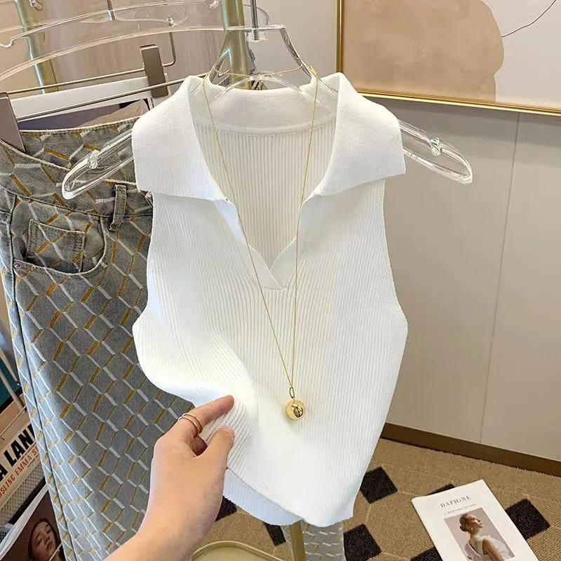 レディース ローズ リブ編みニット タンクトップ ポロ Vネ - Tank Top Ribbed のレビューと価格