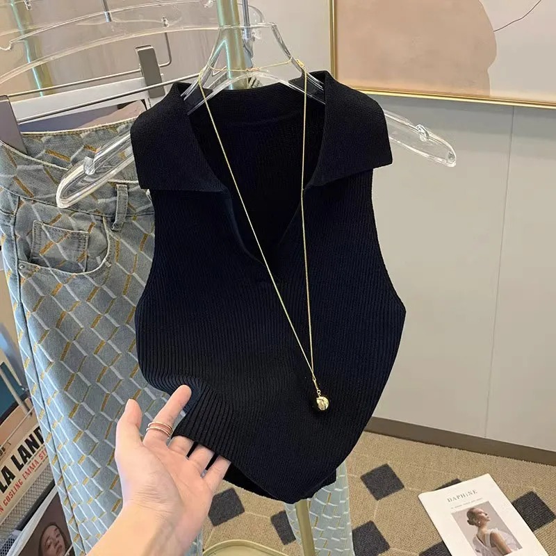 レディース ローズ リブ編みニット タンクトップ ポロ Vネ - Tank Top Ribbed のレビューと価格