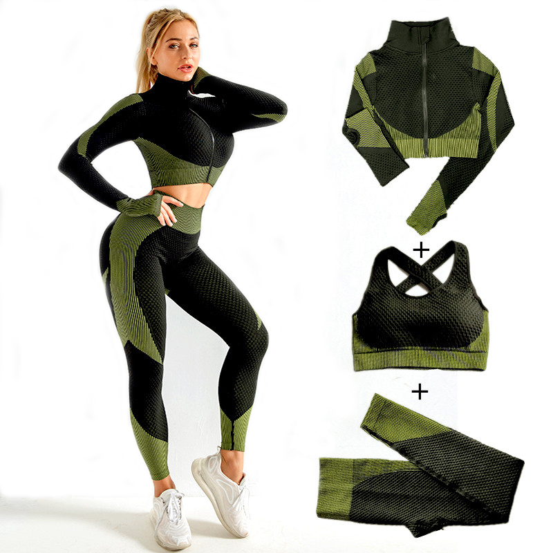 女性のシームレスなヨガセット,2ピース/3ピース,ジッパー付 - Compression Long Pant のレビューと価格
